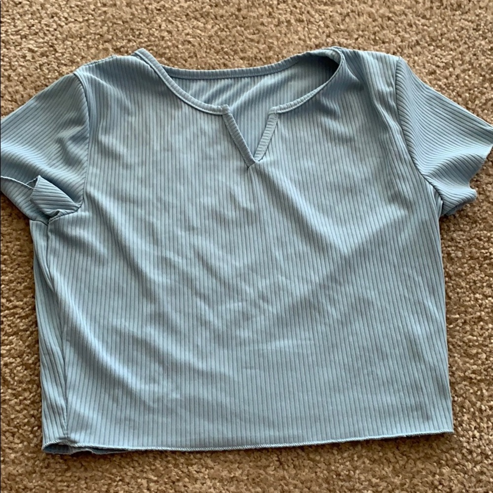 light blue crop top